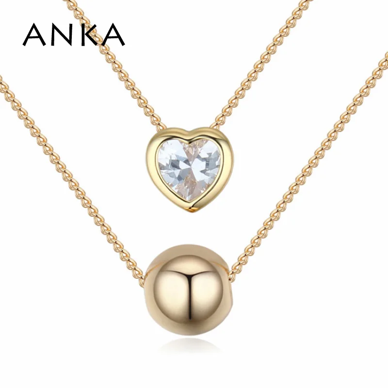 

ANKA cute romantic heart and ball chokers necklace fashion gold-color double necklace jewelry zirconia CZ for girl women 125608