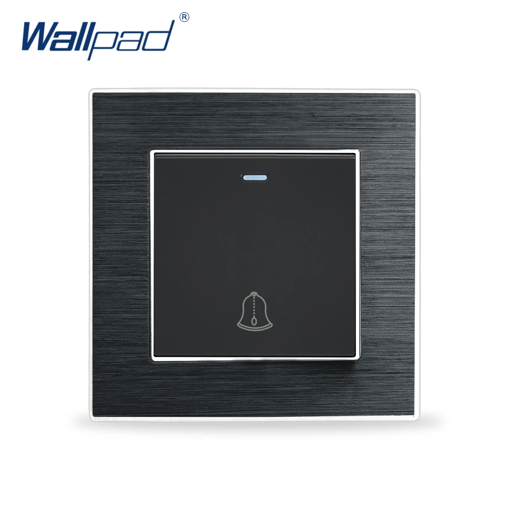 Дверной звонок выключатели Momentrary контакт Wallpad роскошный настенный выключатель света гладкая металлическая панель Клавишные переключатели прерыватель - Цвет: Black