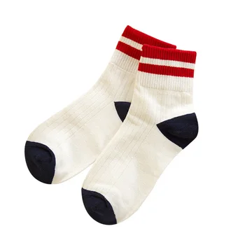 

5 Pairs Women Socks Summer Spring Cotton Three Stripes White Tube Sock Preppy Style Letter Happy Lovely Candy Color Short Socks