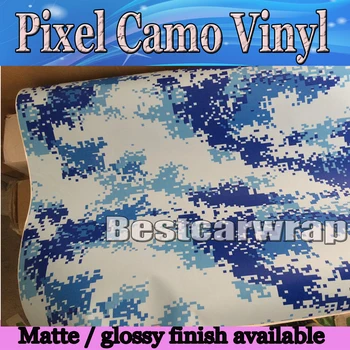 

Blue white Digital Camo Vinyl Wrap styling Air Free / Navy Camouflage Pixel Car Sticker Film Truck covers 1.52x30m/Roll 5x98ft