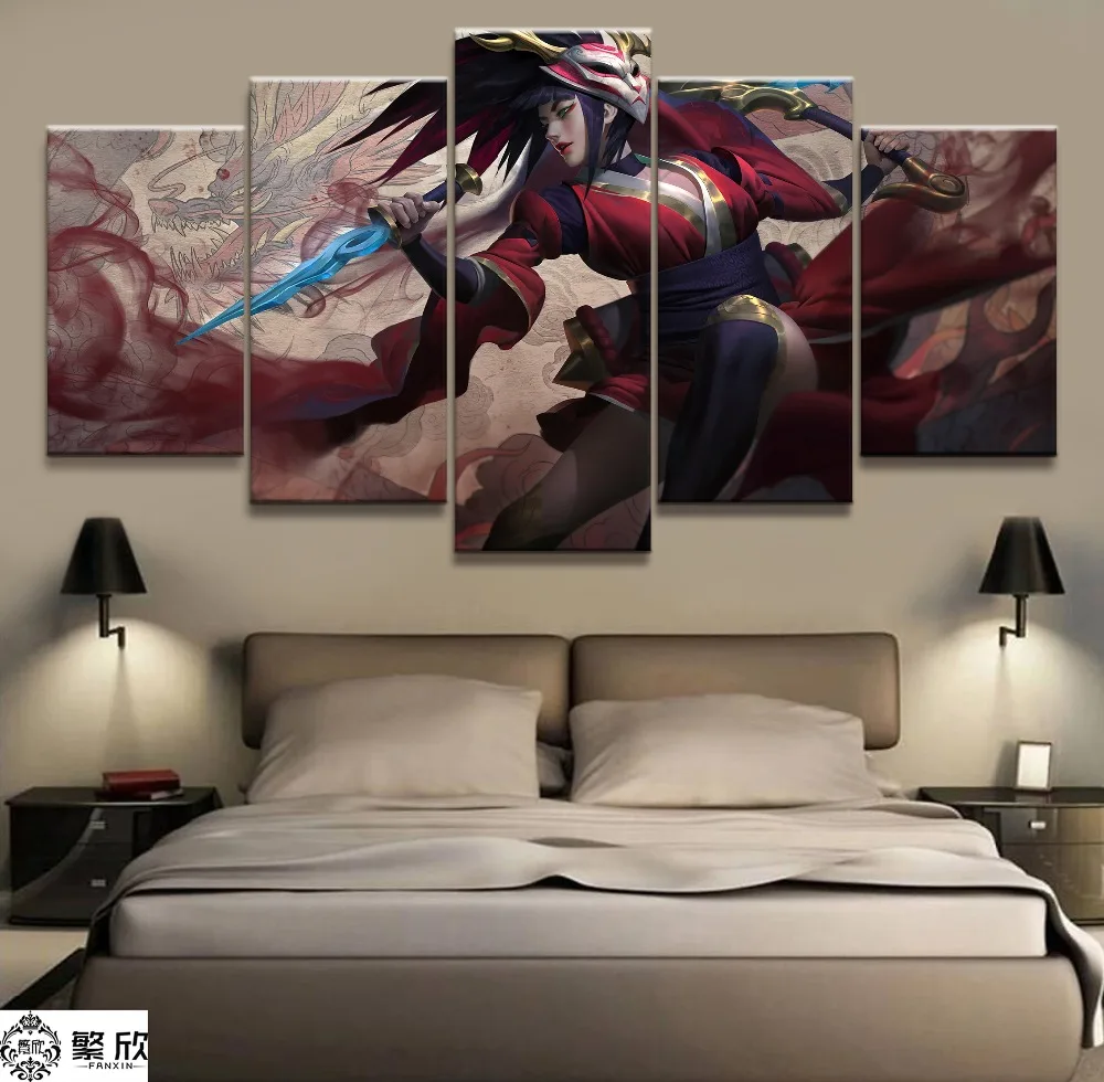 

5 Panel LOL League of Legends Akali Game Canvas Printed Painting For Living Room Wall Art Decor HD Picture Artworks Poster