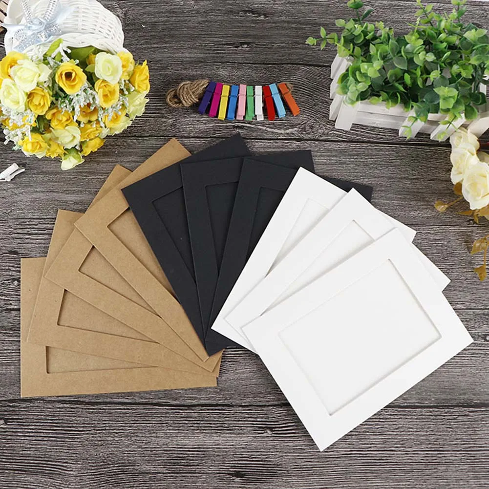 Newly 10pcs Photo Frame DIY 3 5 6 7 Inch Kraft Paper Hanging Wall Picture Album Decoration For Home XSD88