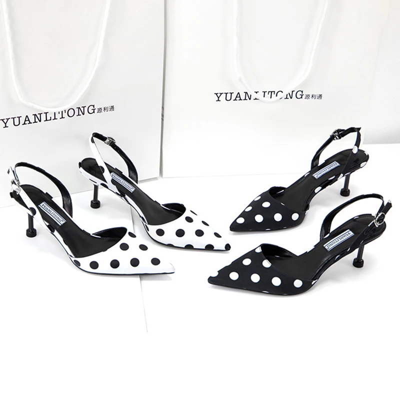

2018 summer new pointed high heels women fashion simple solid color high heels fine with polka dot women's shoes.