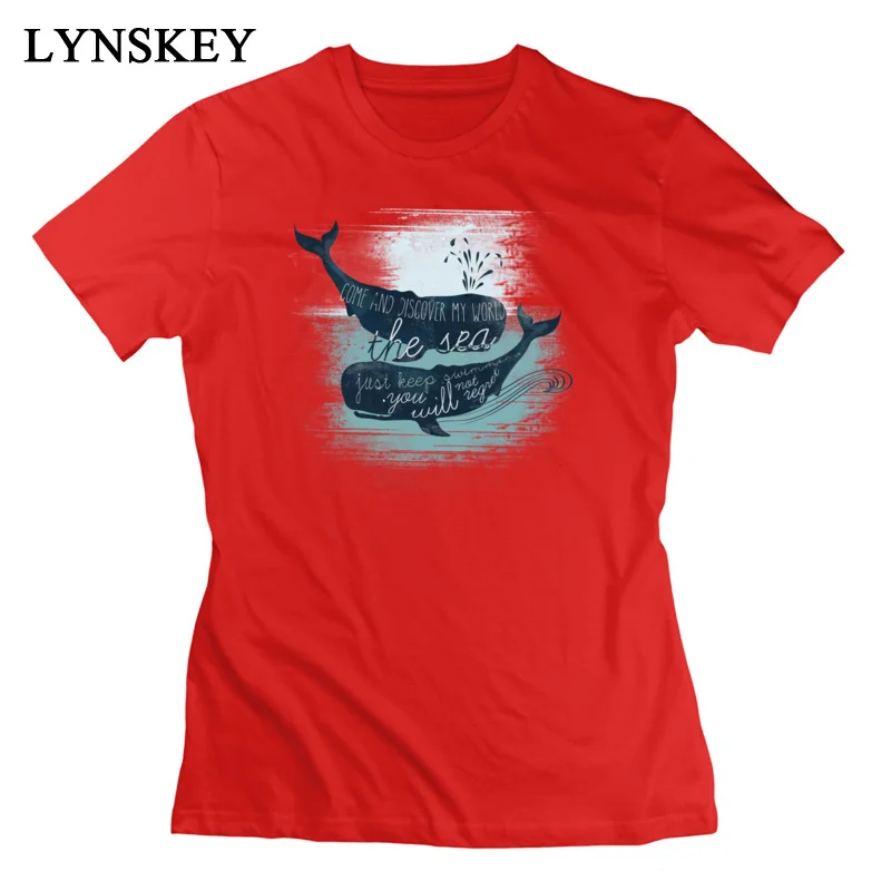 LYNSKEY Brand New Summer T Shirt Crewneck 100% Cotton Moby Whale Female Tops Shirt Short Sleeve Summer/Autumn Summer Tee-Shirts white