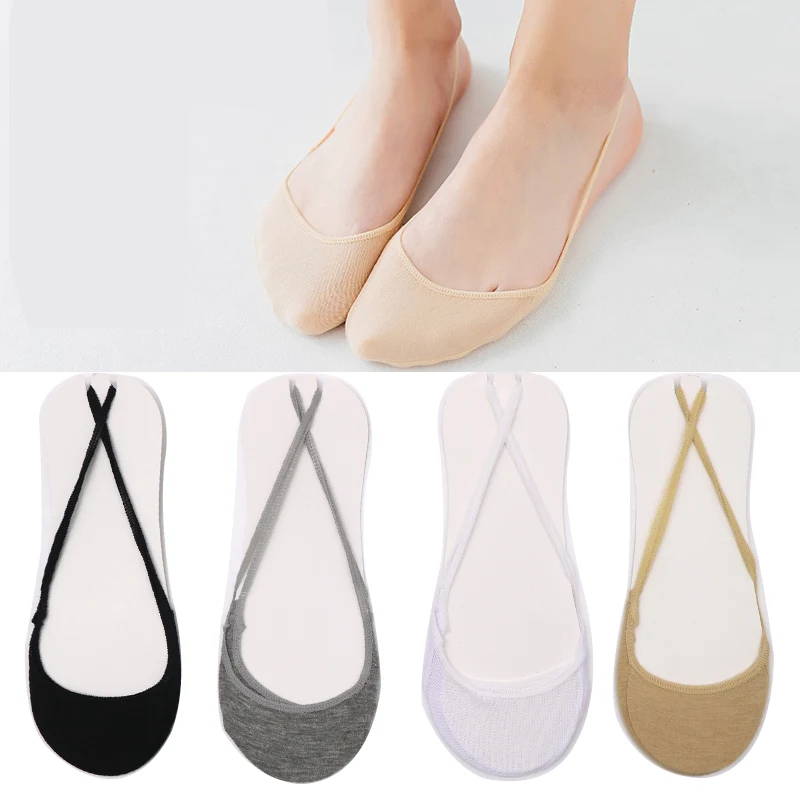 1/3/4Pairs Women Silicone Invisible Cotton Socks Slippers for Girls Summer Thin Boat Socks Non Slip Low Cut Ankle Sox Calcetines