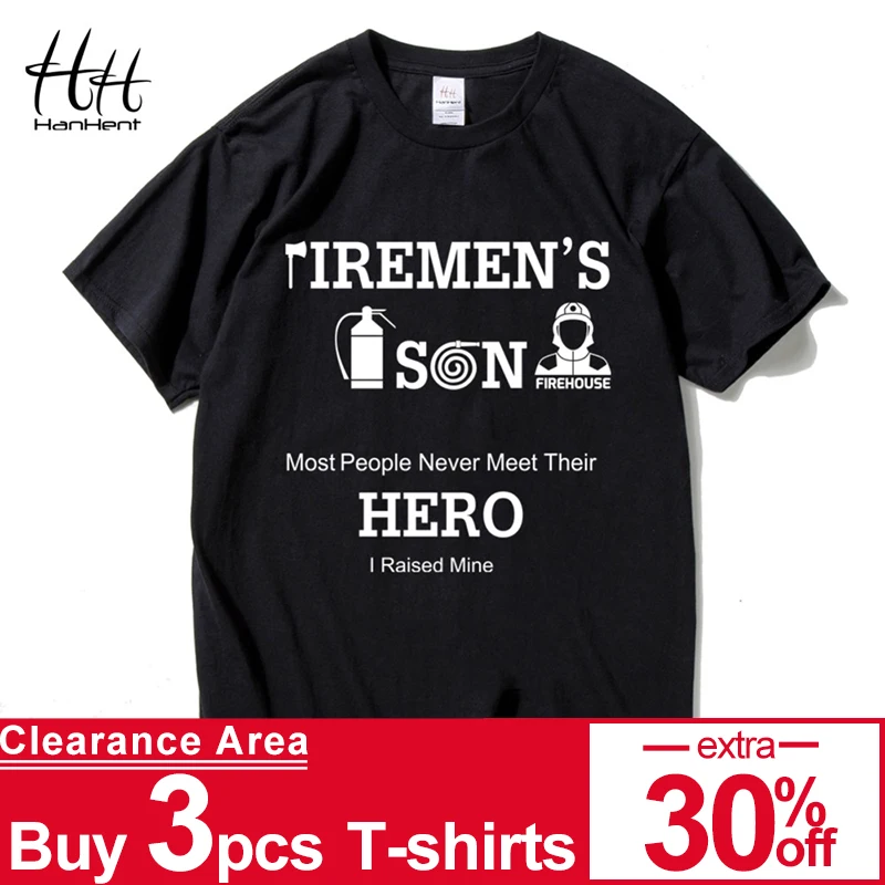 

HanHent Firemen's Son Cotton T Shirts Letter Creative Printed Summer T-shirts man 2018 Casual Firefighter Tee shirts Man