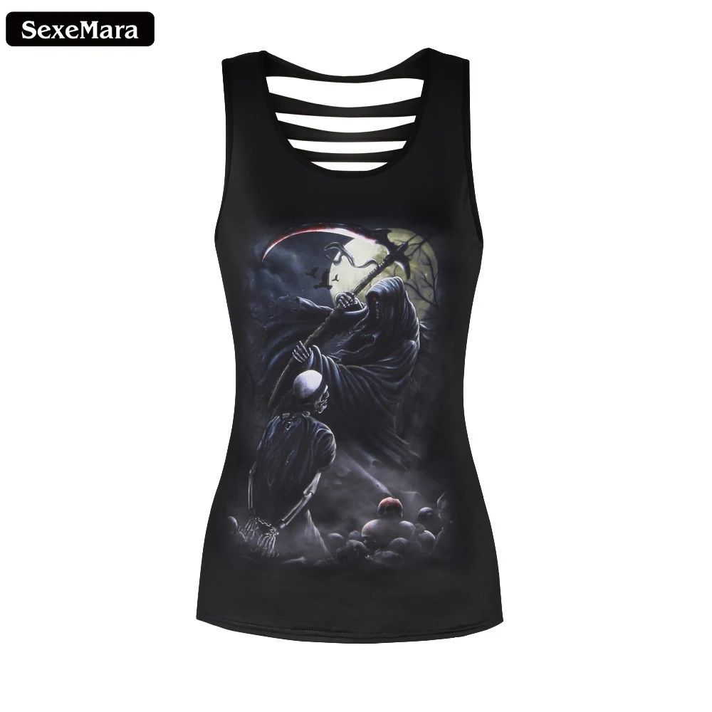 

SexeMara Women Punk Style Tank Tops Summer NEW Digital Printing Final Destination Vest Personality Fitness Lady' sleeveless