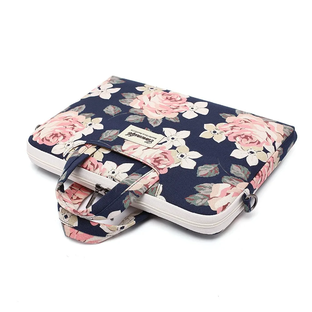 White Rose Waterproof Patten Canvas Laptop Shoulder Messenger Bag Case Sleeve for 12/ 13/14/15 Inch Laptop Bag and Tablet Bag