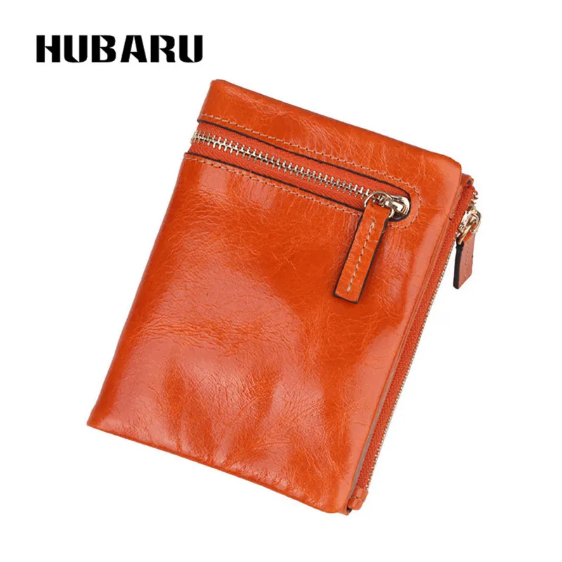 

HUBARU Fashion Genuine Oil Waxing Leather Vintage Design Short Purse Men Unisex Wallet Coin Purse Two Fold Male Card Holder