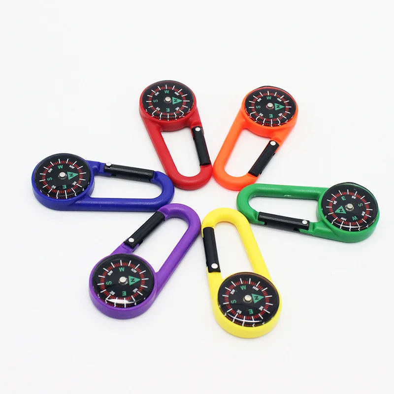 

1 PCS Colored Plastic Mini Compass Outdoor Camping Hiking Travel Carabiner Children's Toy Compass Small Gift Mixed Colour