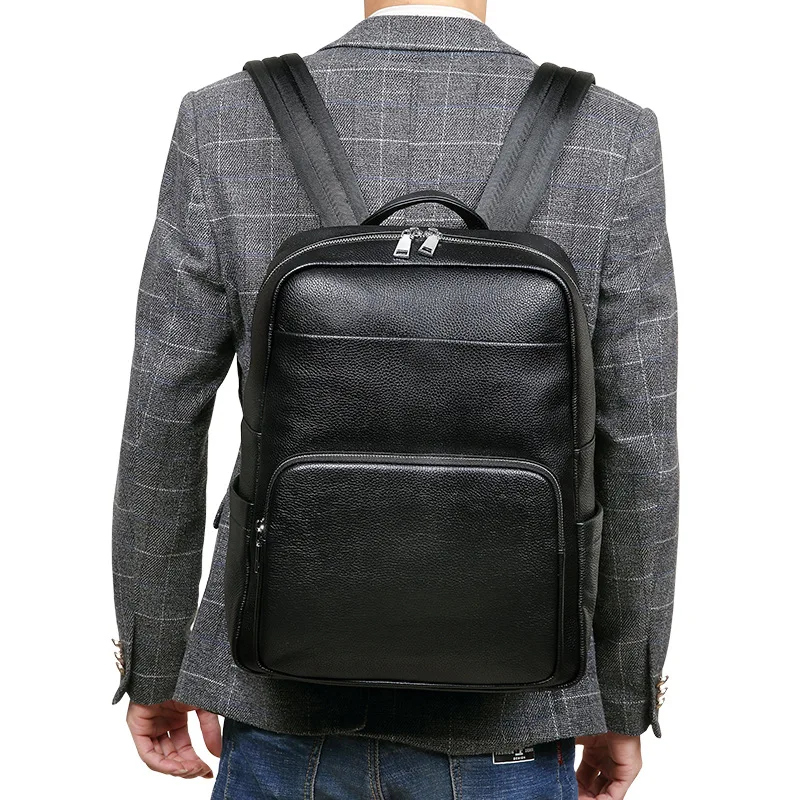 

100% Cow Genuine Leather Men Backpacks Fashion Real Natural Leather Student Backpack Male Luxury Brand Lager Computer Laptop Bag