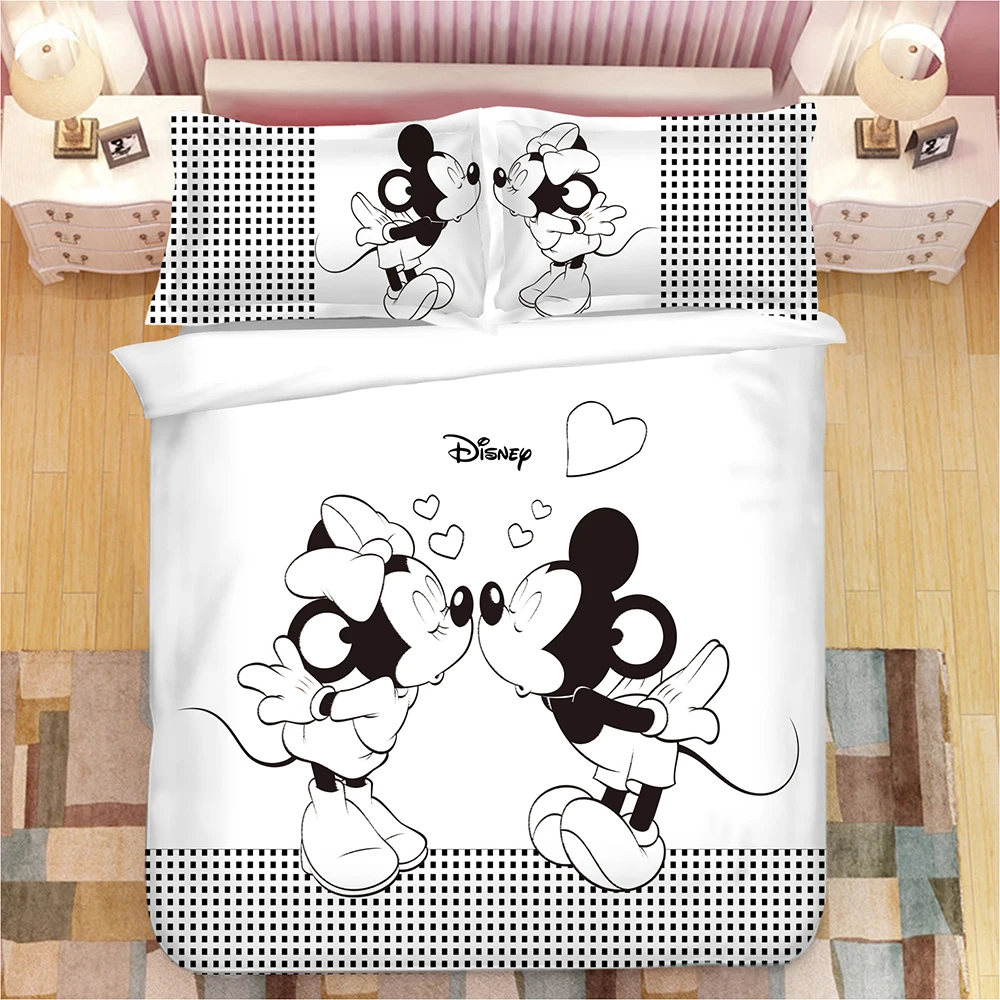 Black White Kiss Mickey And Minnie Mouse Bedding Set Twin Size