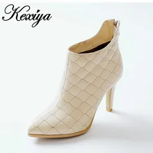 Size 33-40 new winter women shoes sexy Pointed Toe high heels solid PU leather zipper Ankle boots beige black AS-10586