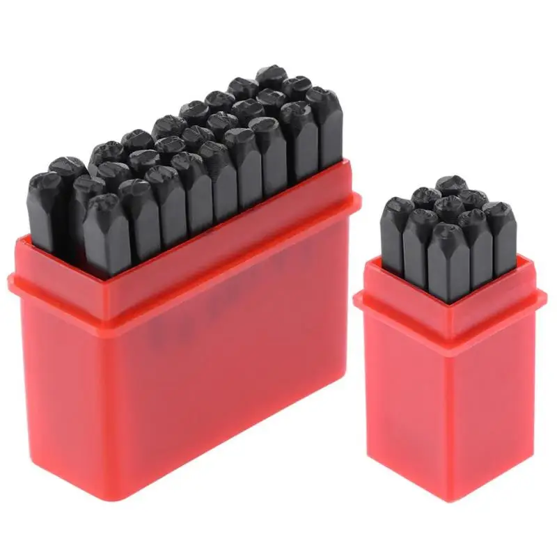 

27pcs Carbon Steel Stamping Tools Number" 0-8" Letters Alphabet " A-Z " Punch Set Wood Leather Punch Case Craft 1 Set