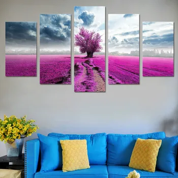 

HD Printed 5 piece wall art canvas paintings purple flowers tree clouds wall decorations living room posters and prints ny-6226