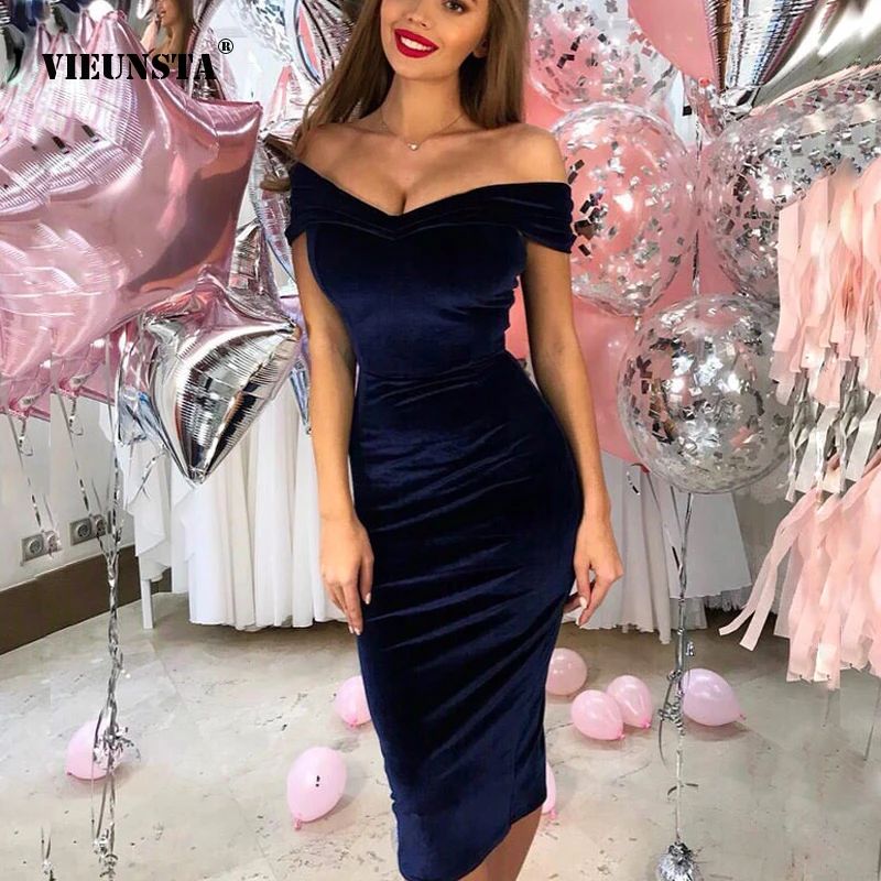 VIEUNSTA Sexy Off Shoulder Bodycon robe Dress Women Spring Slash neck Wrap Dresses Elegant Solid Slim Party Club Vestidos | Женская