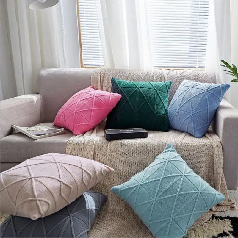 Розовый вязаный чехол для подушки синий вязаный диван-шезлонг lounge throw Наволочка Зеленый Вязание cojines Современная декоративная almofada