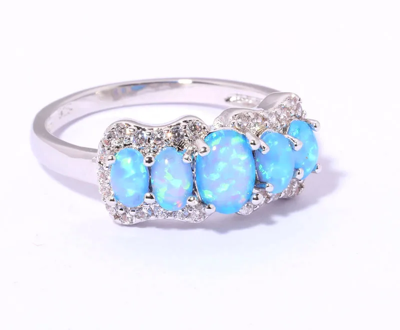 CiNily Created Blue Fire Opal Cubic Zirconia Silver Plated Wholesale Hot Sell for Women Jewelry Ring Size 6 7 8 9 OJ8050