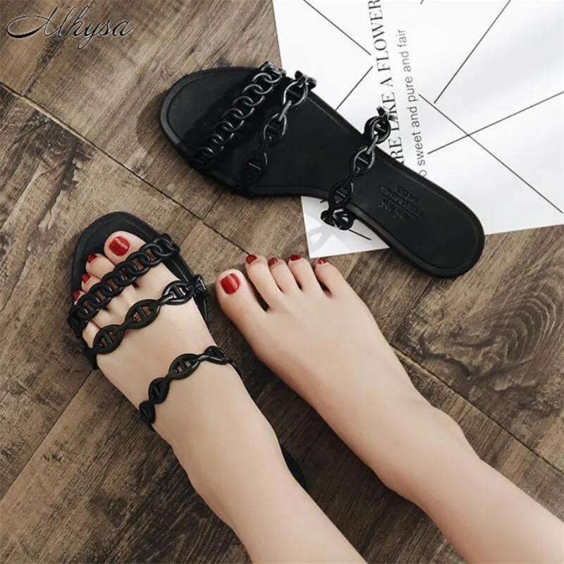 

Mhysa 2019 Summer new Korean fashion wild solid plastic Women's sandals non-slip wear resistant flat beach slippers S1268