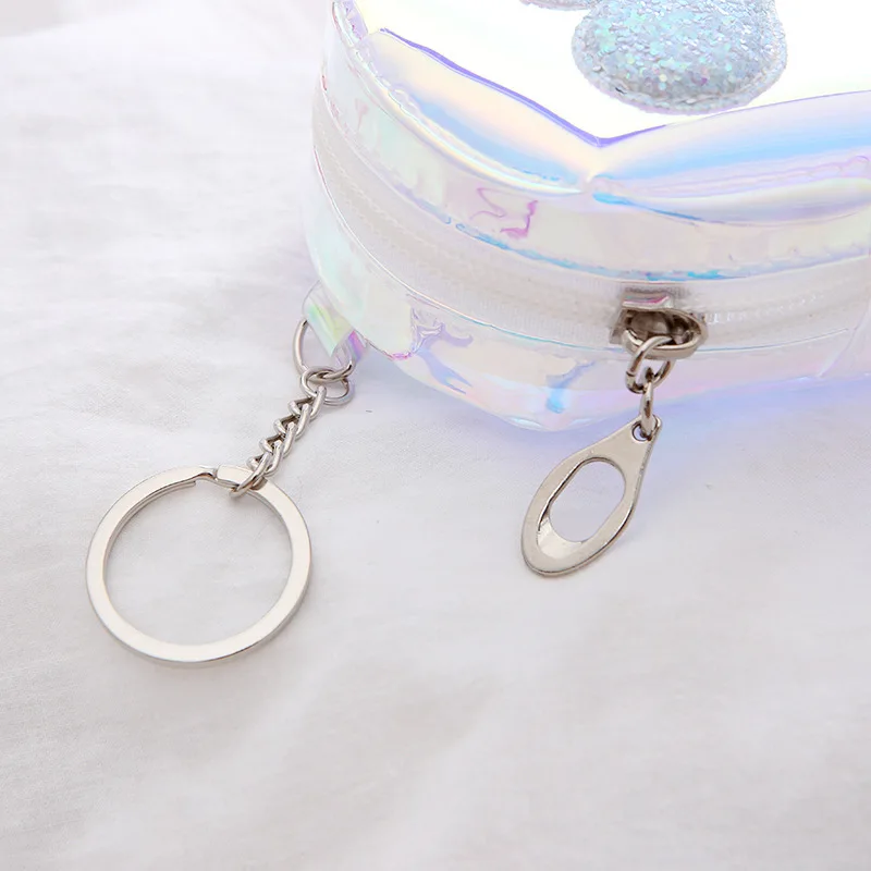 Random Color Flash Heart Coin Purse Laser Small Bag Holographic Women PVC Clear Handbag Girl Card Holder For Kids Purse Keychain