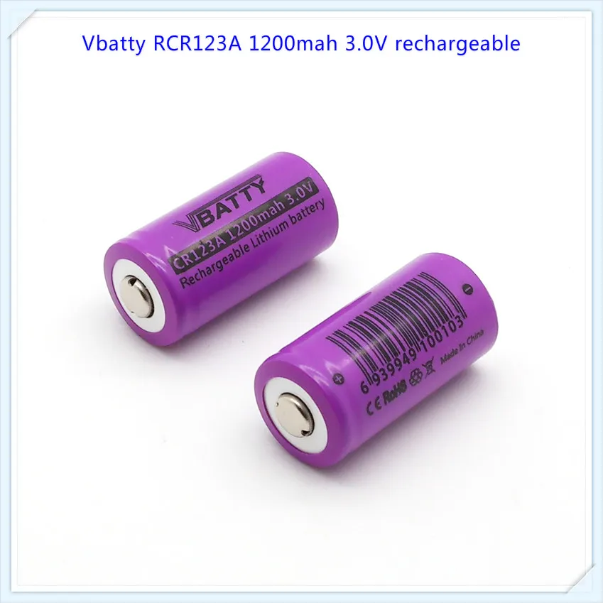 Vbatty RCR 1200mah 3v CR123A 1200mAh аккумуляторная батарея 3,0 v CR123a литиевые батареи с верхней кнопкой(1 шт/