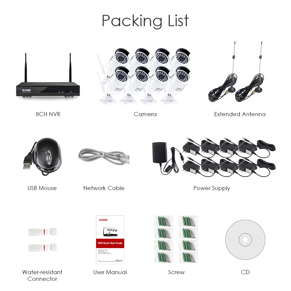 Беспроводная система видеонаблюдения ZOSI 1080P 2 МП 8 каналов|kit kits|kit wifikit outdoor |