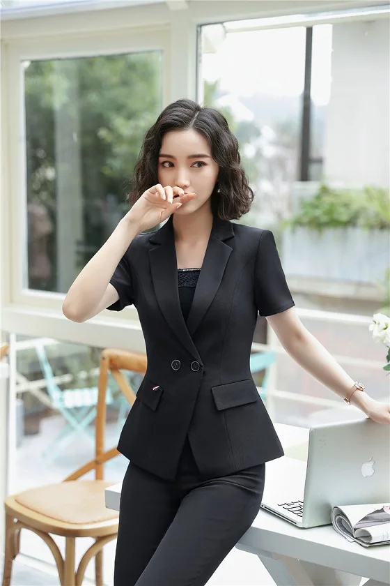 Dames Uniforme Tenues Vêtements Vestes Costumes Blazers black Formel De Pantalons Pièces Conceptions Pour Bureau Dark Blue 2 Avec Beauté Travail Salon Ensembles Et CqxrgwCHP