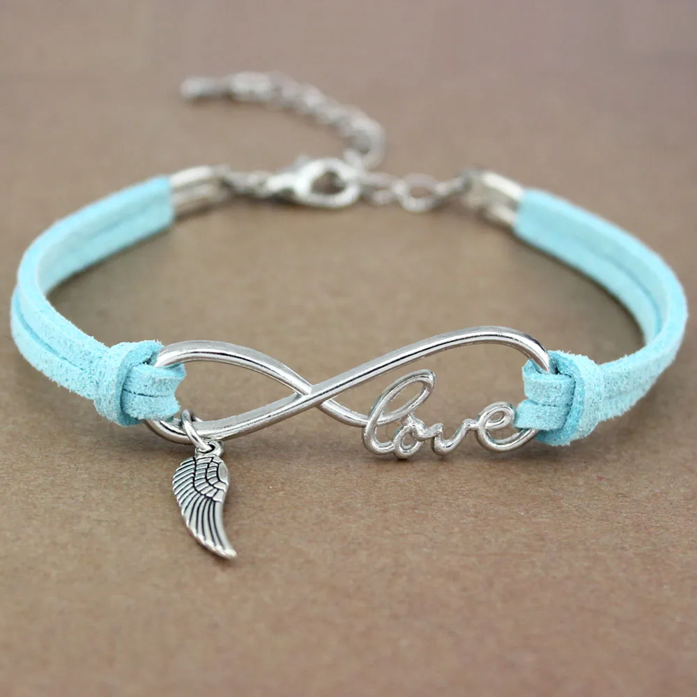 

Baby Wings Feather Key Moon Star Infinity Love Charm Alloy Bracelets Silver Women Men Girl Boy Unisex Jewelry Red Blue 20 Colors