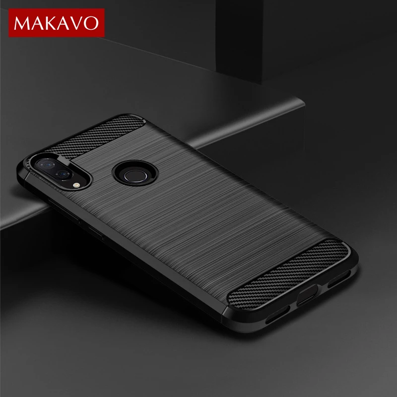 MAKAVO For Xiaomi Redmi Note 7S 7 Case Simple Brushed Silicone Carbon Fiber Texture Back Cover Note7 |