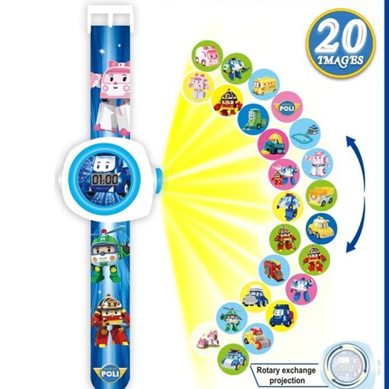 

11 styles robocar poli toy Cartoon Pattern Digital 3D Projection watch LED Display Children's Watch toys For Boys Girls Relogio