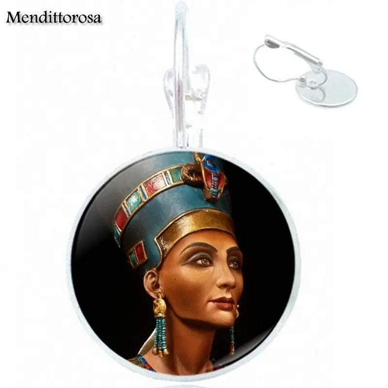 Серьги подвески Nefertiti ручной работы из стекла и бронзы/серебра/золотистого цвета