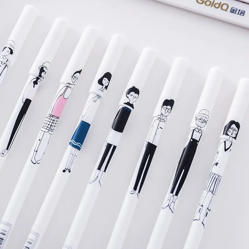 

Coloffice Cute Simple Creative Hand-painted Character Gel Pen Korean Style Stationery 0.38mm Black Ink Office Supplies 17cm 1PC