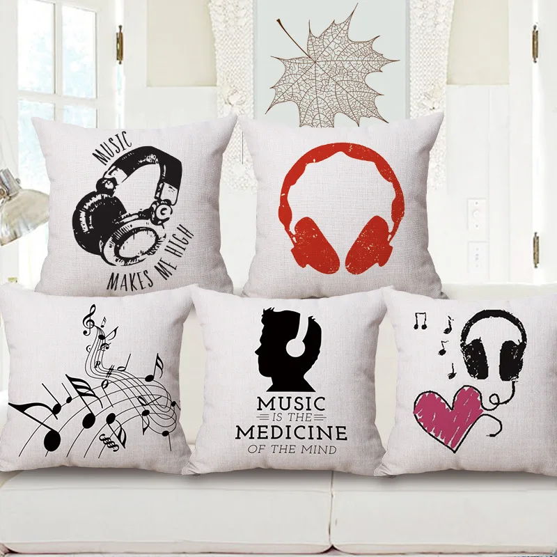Linen Cotton Personality Custom Cushion Covers Simple Music Throw