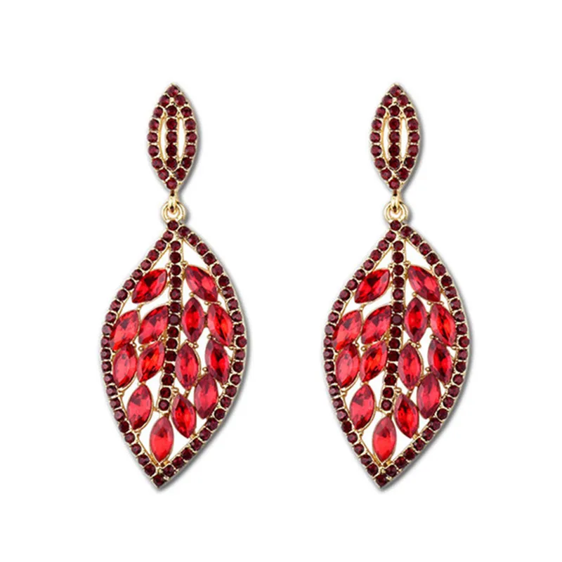 

2018 Bohemia Rhinestone Crystal Earrings For Women Leaf Shape Wedding Earring Personality Statement Jewelry Bridal Accessory
