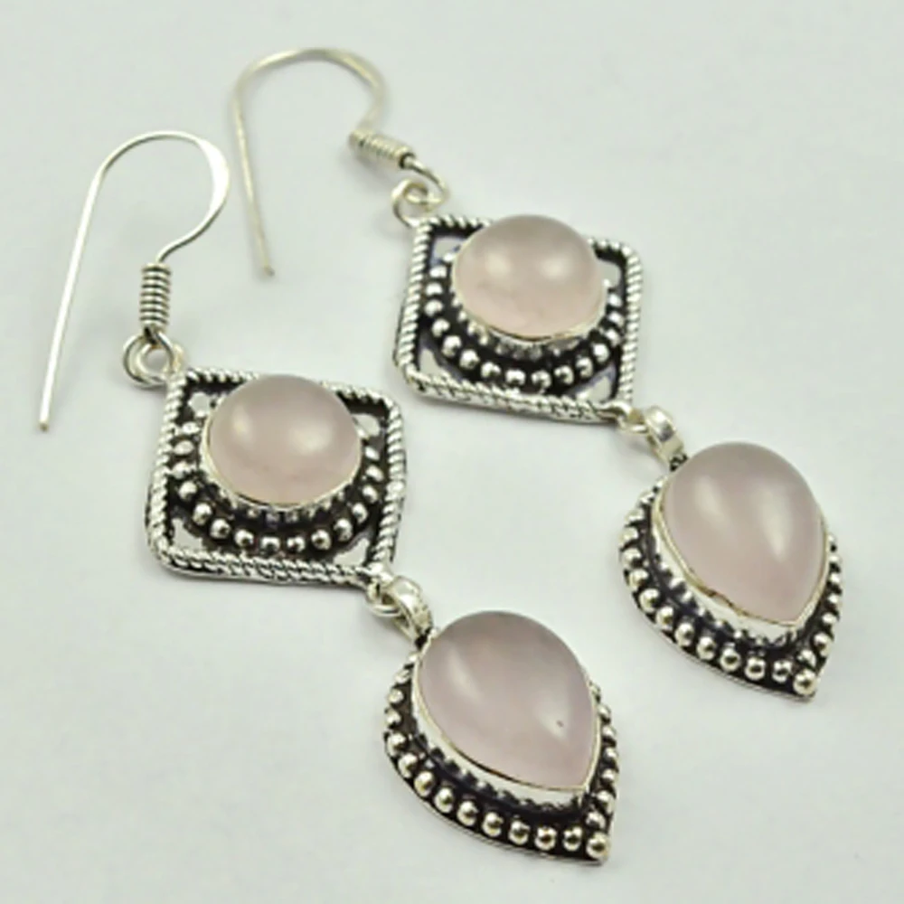 

Rose Quarts , Silver Overlay on Copper Earrings, 65 mm , E2554