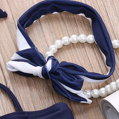 Girl Swimwear 3 Pieces bikini set Navy Tops Striped Swimsuit Swimwear Bathing Clothes baby swimming suit