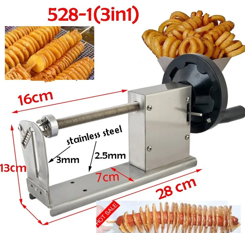 3 in 1 Electric Hot Dog Sausage Twister Spiral Tornado Potato Cutter Curly  Fries Cutter + Deep Fryer + 35cm Bamboo Skewer - AliExpress