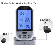 Wireless kitchen Digital Food Thermometer with Double Probes Timer Alarm for Meat BBQ Grill Cooking Oven Thermometers