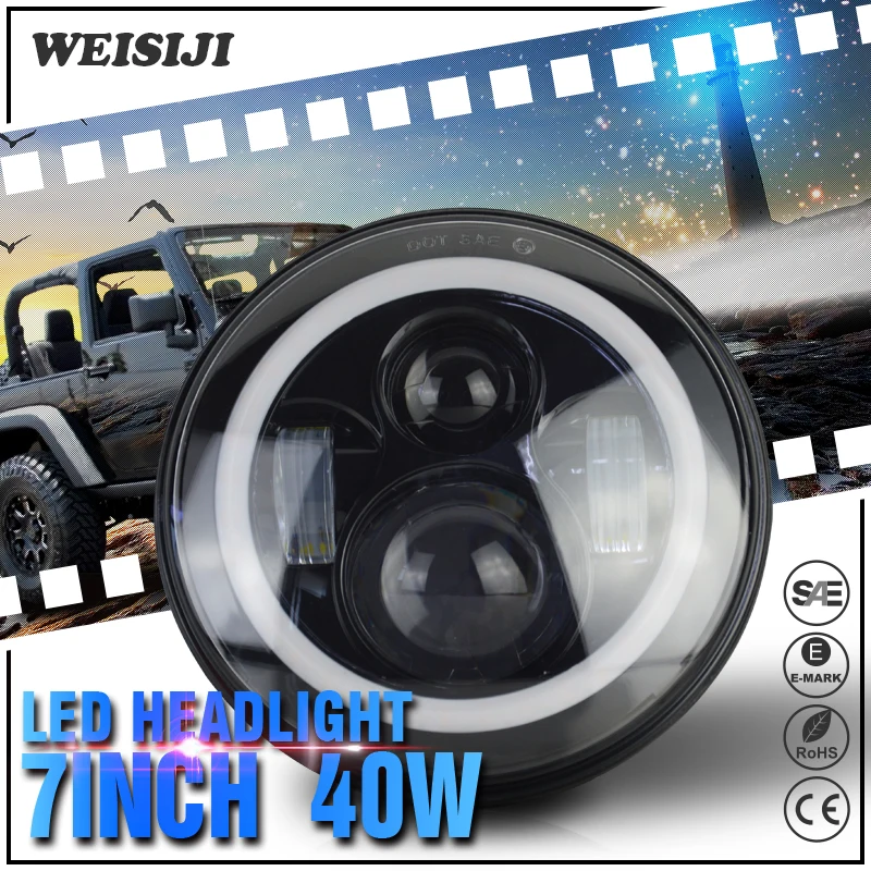 New 1Pair 40W 7in High Low Beam LED Headlight with Cree Chips DRL for