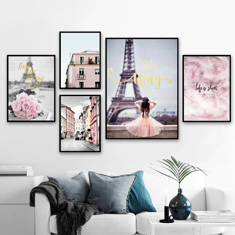 

Paris Girl Rose Feather Nordic Posters And Prints Wall Art Canvas Painting Wall Pictures For Living Room Scandinavian Home Decor