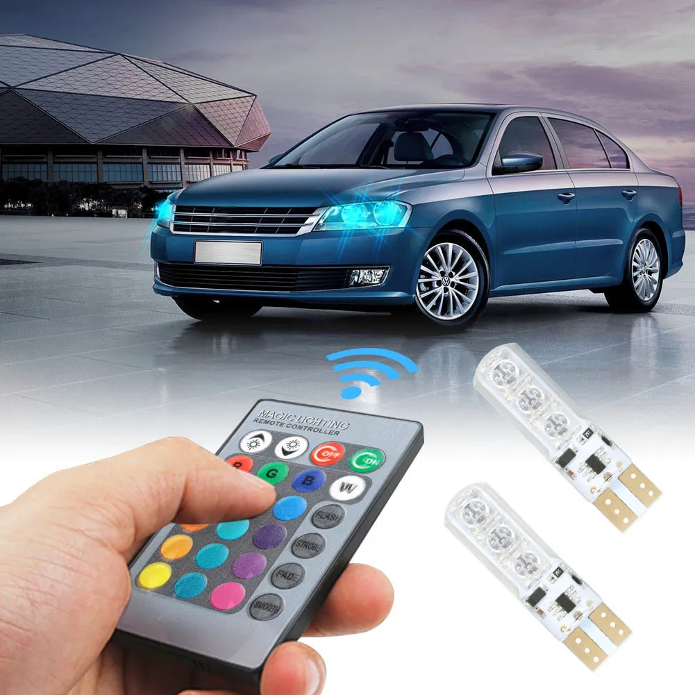 

1 Pair T10 RGB Car Interior Decoration Width Lamp Light With Remote Control 12V 6 SMD Auto Atmosphere Lamps @8 WWO66