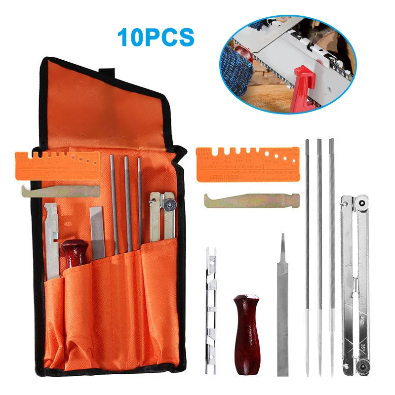 

10Pcs/Set Chainsaw Sharpener File Kit Wood Handle Depth Gauge Tools for Sharpening Filing LB88