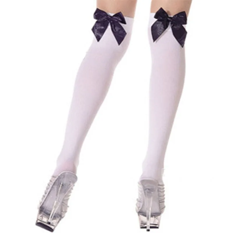 Women Thigh High Stockings Sexy Bow Solid Color Long Sock Nylon Silk Stockings Baby Girl Lolita High Quality Over The Knee Socks