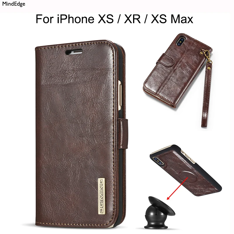 Real Geniune Leather Detachable Magnetic Back Cover Case for iPhone XS XR Case Flip Luxury Brand Stand for iPhone XS Max Hoesje