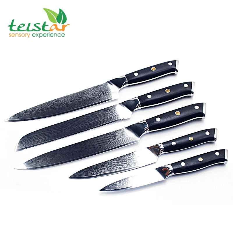 

5Pcs Kitchen Knives Set 67 layer Japanese VG10 Damascus Steel Chef Cleaver Santoku Utility Paring Knife G10 Handle