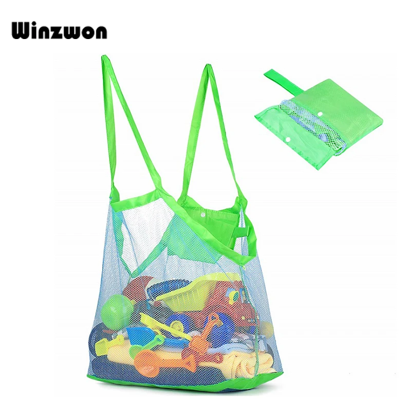 

1Pcs Large Reusable Kids Toy Bag Folding Storage Bag Anti Sand Beach Bag Mesh Net Shopping Bag Water Resistant Grocery Bag