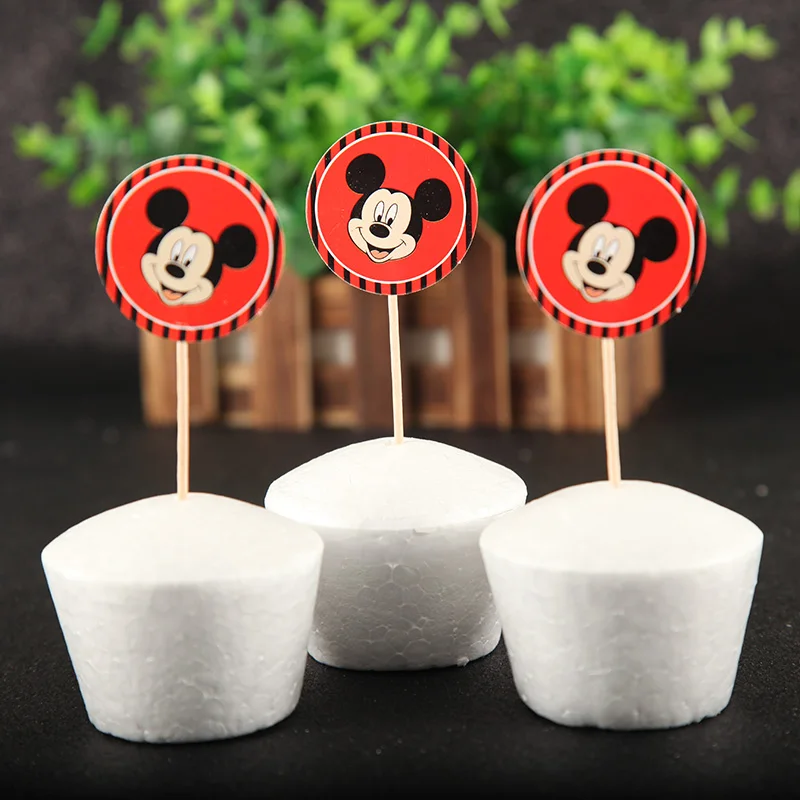 

24pcs/lot Mickey Mouse Theme Cartoon Cupcake Ice Cream Cake Toppers Kids Birthday Party Decoration Supplies