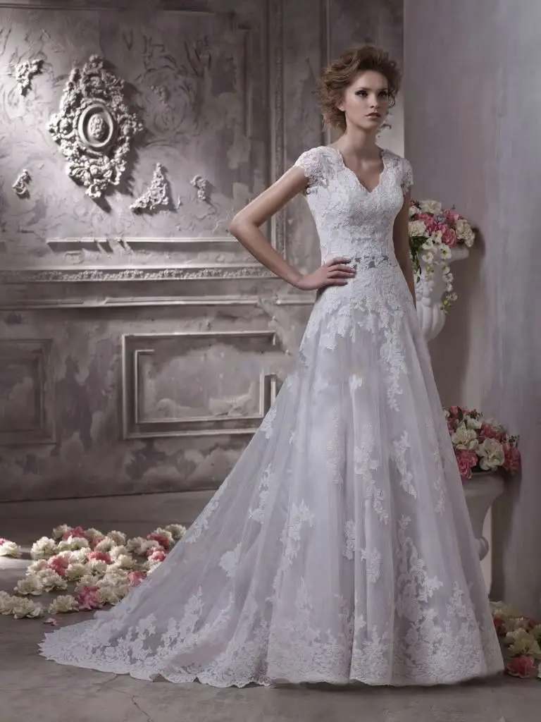 Wa0464 Elegant Off Shoulder Short Sleeves Empire Waist Bridal