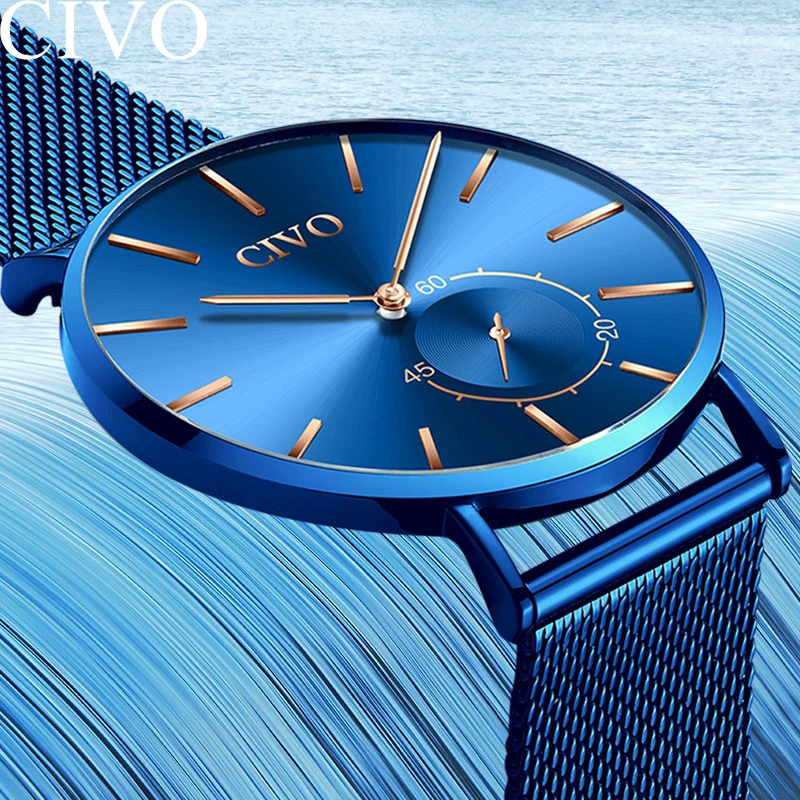 

CIVO Casual Business Watch Men Waterproof Ultra Thin Simple Watch Black Mesh Strap Quartz Wrist Watches Relogio Masculino