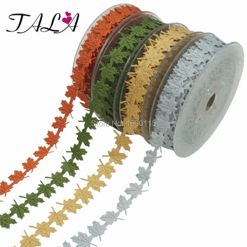 2016 NEW 15Yards Maple Leaf Satin Ribbons 20mm Wide Trims For Sewing Crafts Christmas Decoration